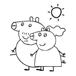 Раскраска Папа Свин и мама Свинка
