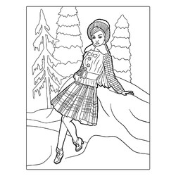 Раскраска Барби в зимнем костюме
