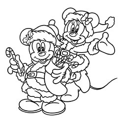 Раскраска Микки и Минни Маус на Новый год