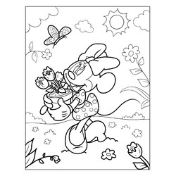 Раскраска Минни Маус с цветами
