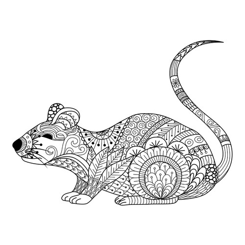 Раскраска Крыса со сложными узорами
