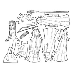 Раскраска Бумажная кукла с эльфийской одеждой