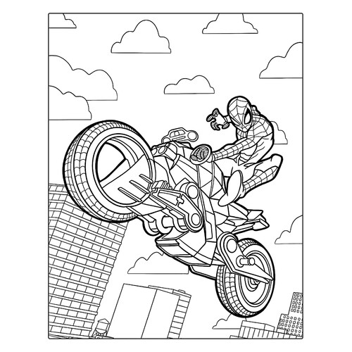 Раскраска Человек паук на мотоцикле