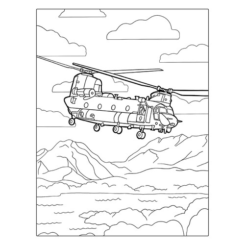 Раскраска Вертолет с тандемным винтом
