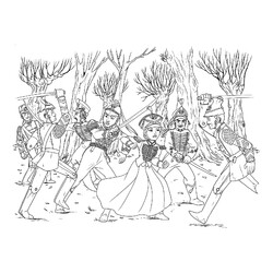 Раскраска Клара, Филипп и стража сражаются с оловянными солдатиками
