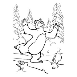 Раскраска Маша и медведь в лесу