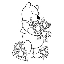 Раскраска Медвежонок с цветами