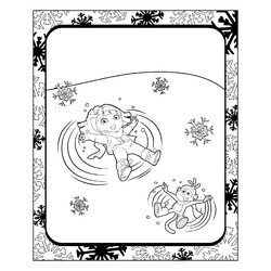 Раскраска Даша-следопыт и обезьянка на снегу