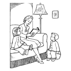Раскраска Мама читает книгу детям 8 марта