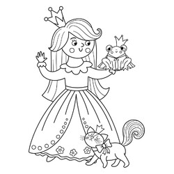 Раскраска Принцесса, котик и лягушка