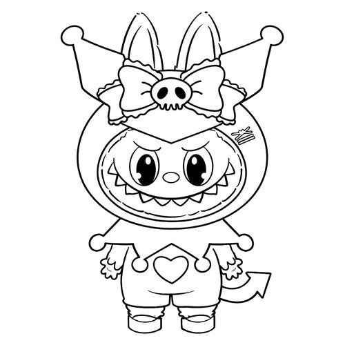 Раскраска Лабубу в костюме Куроми