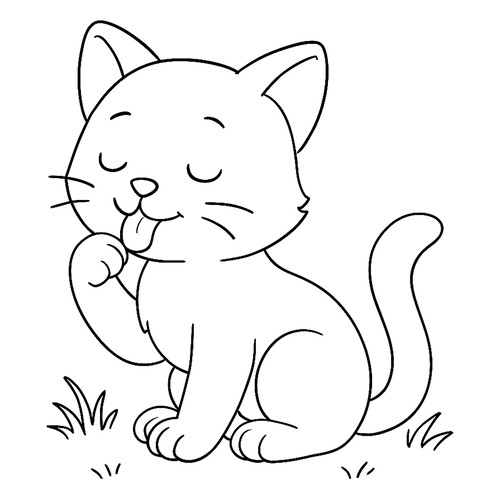 Раскраска Котёнок вылизывается