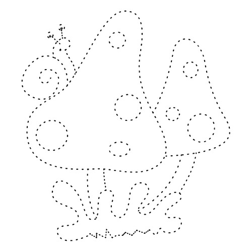 Раскраска Мухомор с улиткой по точкам