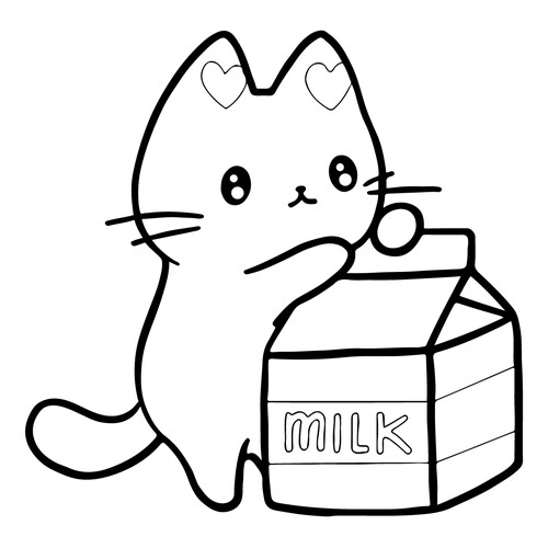 Раскраска Милый аниме котёнок с пакетом молока