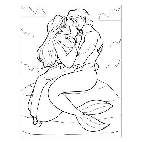 Раскраска Мужчина-русалка и принцесса