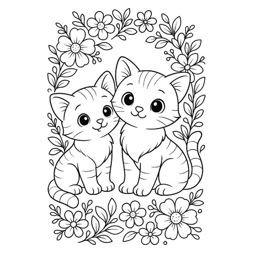 Раскраска Два милых котенка