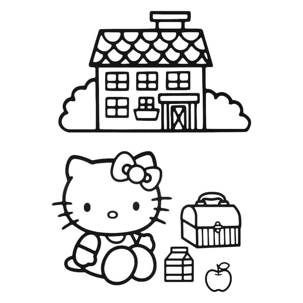 Раскраска Домик Hello Kitty распечатать или скачать