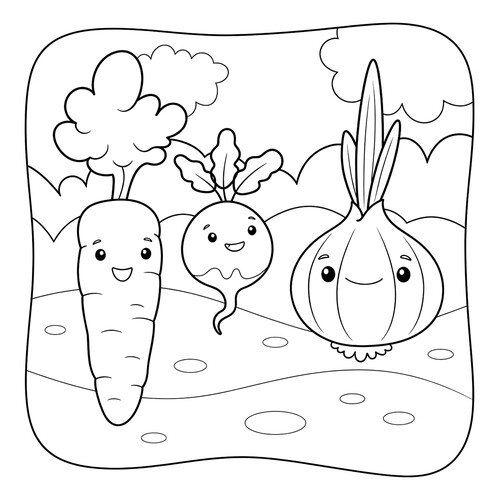 Раскраска Улыбчивые овощи