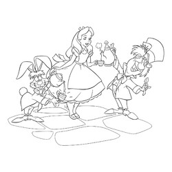Раскраска Шляпник, Заяц и Алиса в Стране чудес