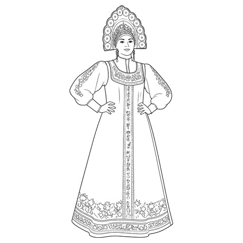 Раскраска Женщина в русском национальном костюме