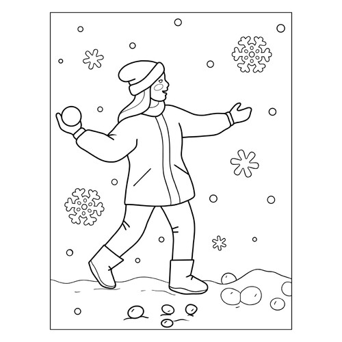 Раскраска Игра в снежки на Новый год