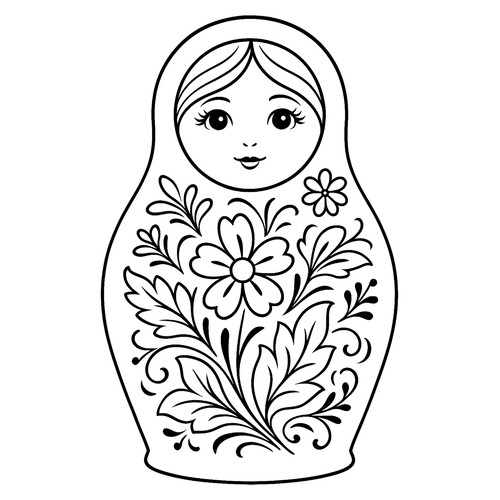 Раскраска Матрёшка с узором в стиле гжель