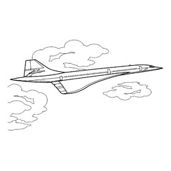 Раскраска Пассажирский сверхзвуковой самолёт Конкорд