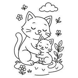 Ласковая кошка с котенком