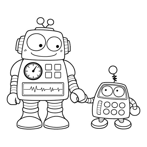 Раскраска Робот мама и малыш