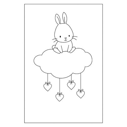 Раскраска Зайчонок на тучке с сердечками