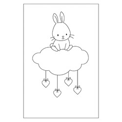 Раскраска Зайчонок на тучке с сердечками