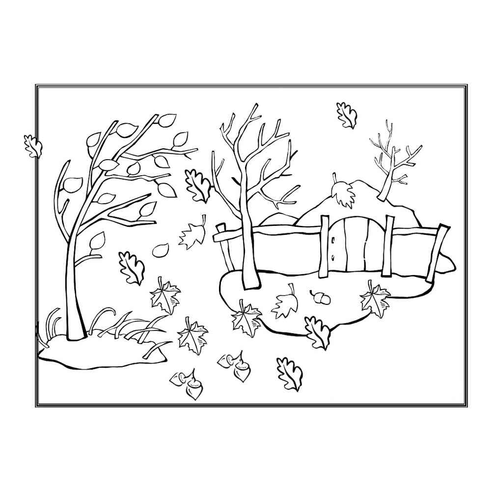 Осенний пейзаж рисунок для детей раскраска