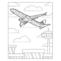 Раскраска Гражданский самолёт взлетает из аэропорта