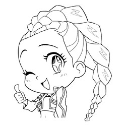 Раскраска Чиби Руми палец вверх