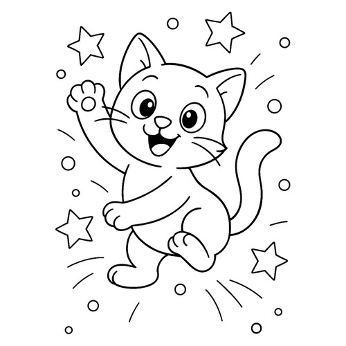 Раскраска Танцующий котик и звездочки