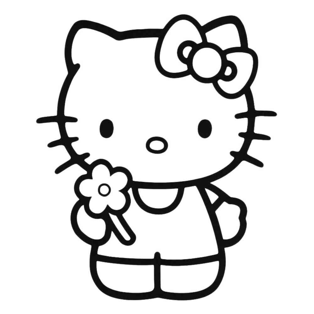 Раскраска Kitty с цветочком распечатать или скачать