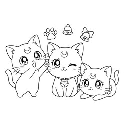 Раскраска Котята Луна, Артемис и Диана из Сейлор Мун
