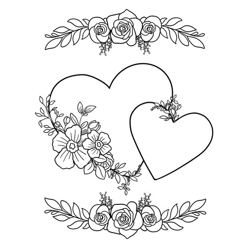 Раскраска Два сердца в цветах