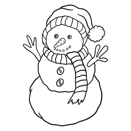 Раскраска Снеговик в полосатом шарфике