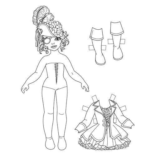 Бумажная кукла девочка Варя с одеждой пирата