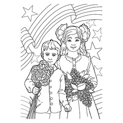 Раскраска Дети с цветами на 9 мая