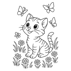 Котик и бабочки в поле