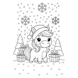Раскраска Милая поняшка на с подарками
