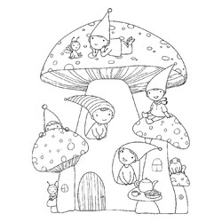 Раскраска Гриб и семейка эльфов
