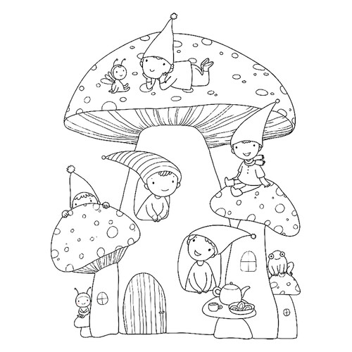 Раскраска Гриб и семейка эльфов