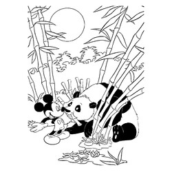 Раскраска Микки Маус встретил панду
