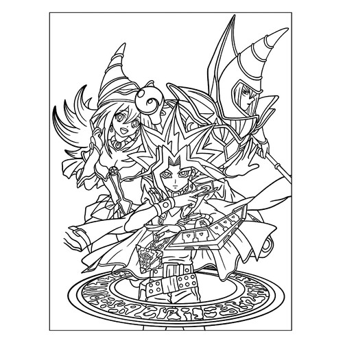 Раскраска Юги Муто с Тёмным магом и Девушкой-тёмным магом