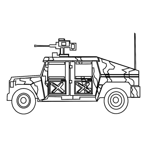 Раскраска Армейский джип с пулемётом