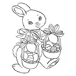 Пасхальный кролик с двумя корзинами яиц