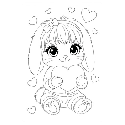 Раскраска Милая зайка с сердечком